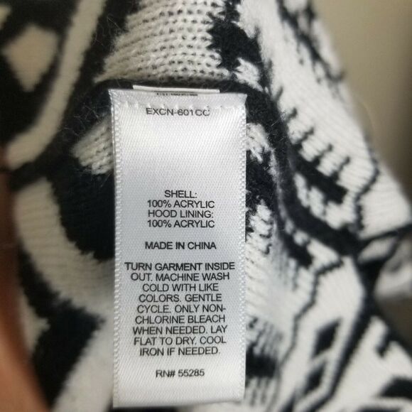 Express Womens Poncho Sweater Geometric Aztec Ethnic Tribal One Size Hooded Boho - Picture 7 of 9